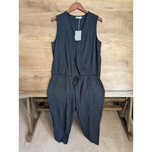 Barefoot Dreams Luxe Lounge Jumpsuit Womens M Black Sleeveless Wrap V-Neck NWT